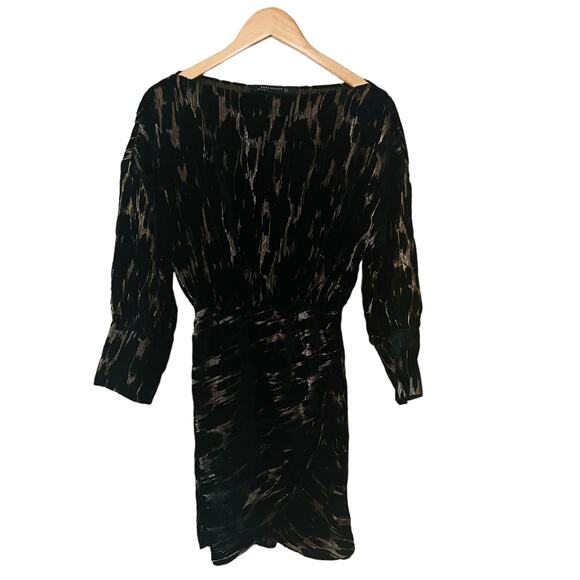 Zara Velvet Burn Out Glittery Puff Sleeves Tulip Dress Size Small Black Gold - Picture 5 of 10